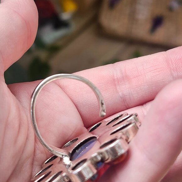 Audra Ring / Sterling Silver GORGEOUS Spiny Oyster Turquoise Opal Daisy Ring - Picture 11 of 13